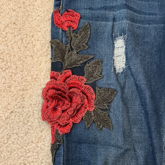 Flower-embroidered ripped Jeans, Size 7 - Picture 2 of 6